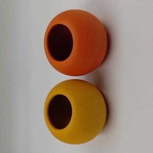 Retro round orange and yellow succulents planters 3" set of 2